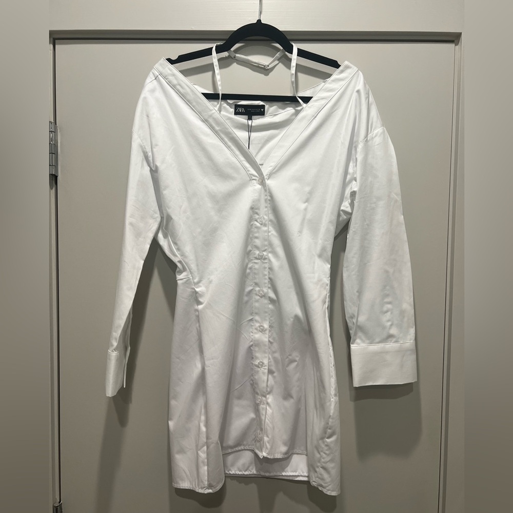 Zara Off The Shoulder Button Down Shirtdress NWT